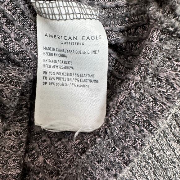 American Eagle T-Shirt Gray Womens S Cropped Ribbed Knit Pullover Long Sleeve - Picture 7 of 9
